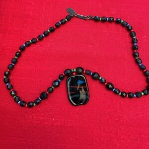 Miriam Haskell Black with multicolored accent Beaded Necklace with Pendant